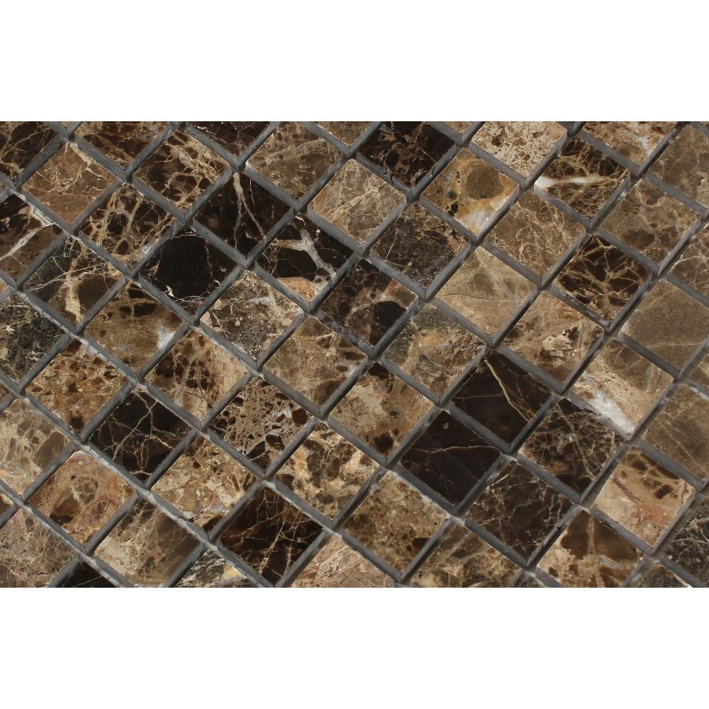 1 x 1 Polished Emperador Dark Marble Mosaic Tile - Tilephile