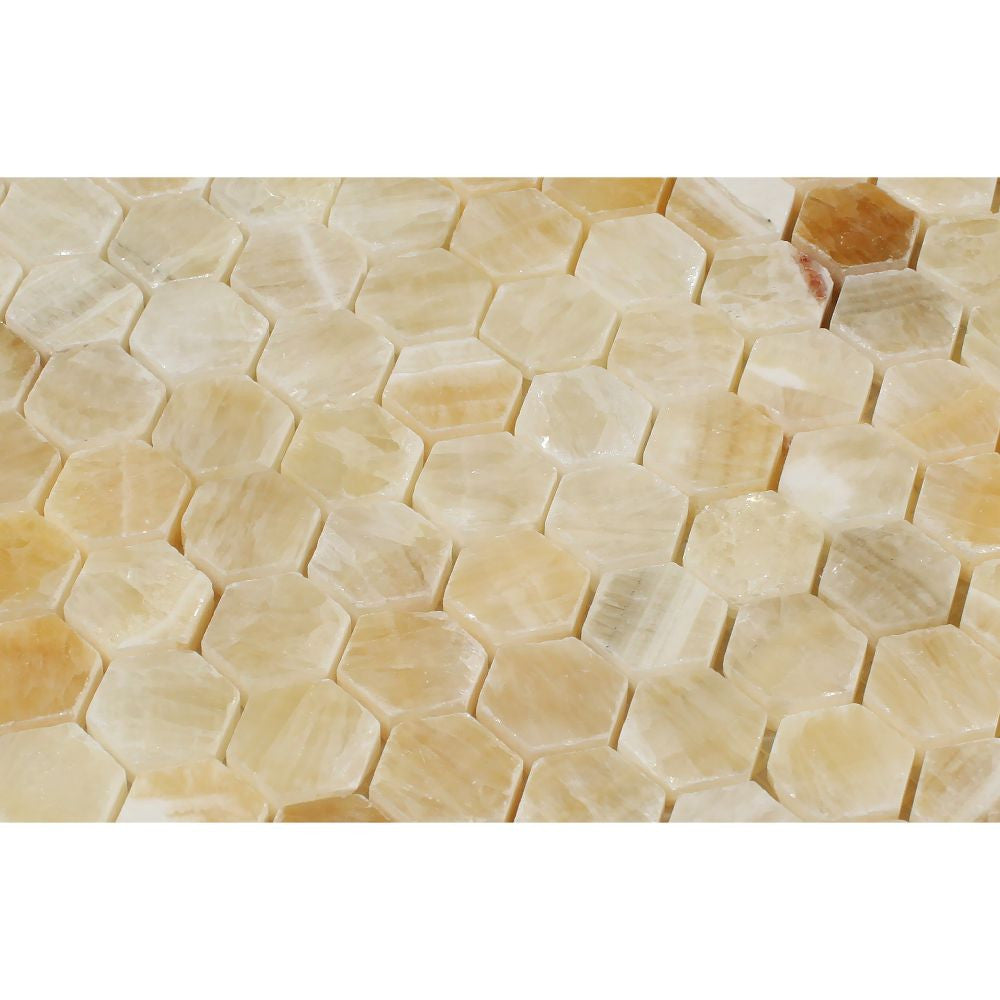 1 x 1 Polished Honey Onyx Hexagon Mosaic Tile - Tilephile