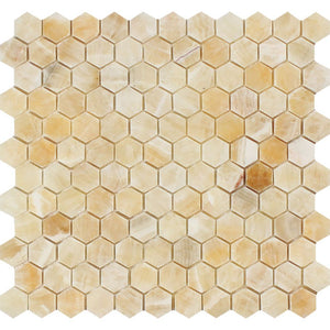 1 x 1 Polished Honey Onyx Hexagon Mosaic Tile - Tilephile