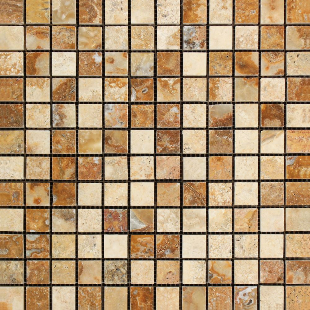 1 x 1 Polished Scabos Travertine Mosaic Tile Sample - Tilephile