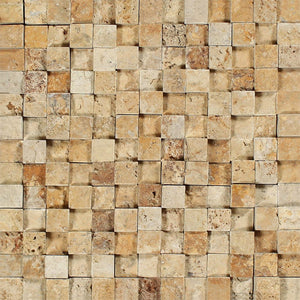 1 x 1 Split-faced Gold Travertine 3-D Mosaic Tile - Tilephile