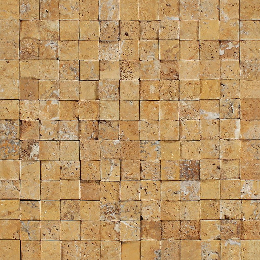 1 x 1 Split-faced Gold Travertine Mosaic Tile Sample - Tilephile
