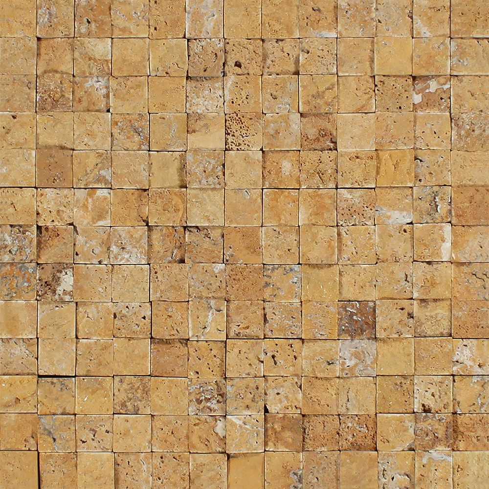1 x 1 Split-faced Gold Travertine Mosaic Tile - Tilephile