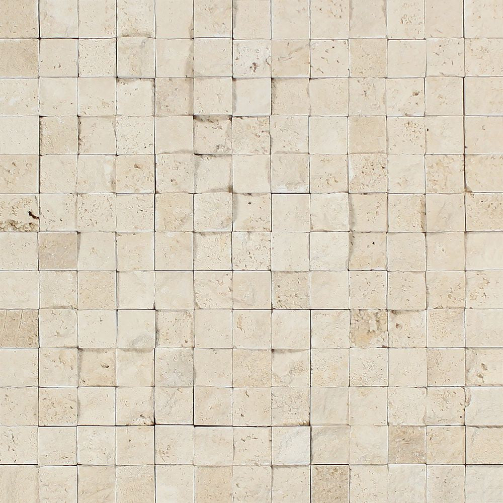 1 x 1 Split-faced Ivory Travertine Mosaic Tile Sample - Tilephile