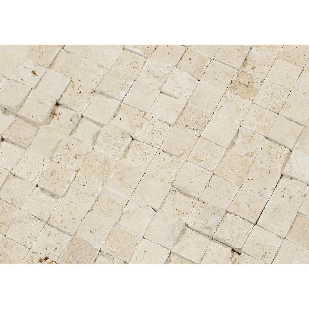 1 x 1 Split-faced Ivory Travertine Mosaic Tile - Tilephile