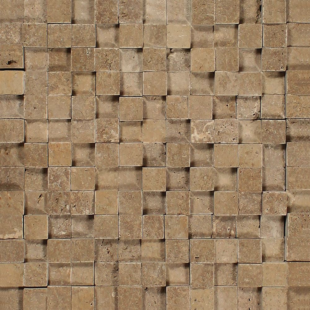 1 x 1 Split-faced Noce Travertine 3-D Mosaic Tile Sample - Tilephile