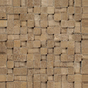 1 x 1 Split-faced Noce Travertine 3-D Mosaic Tile - Tilephile