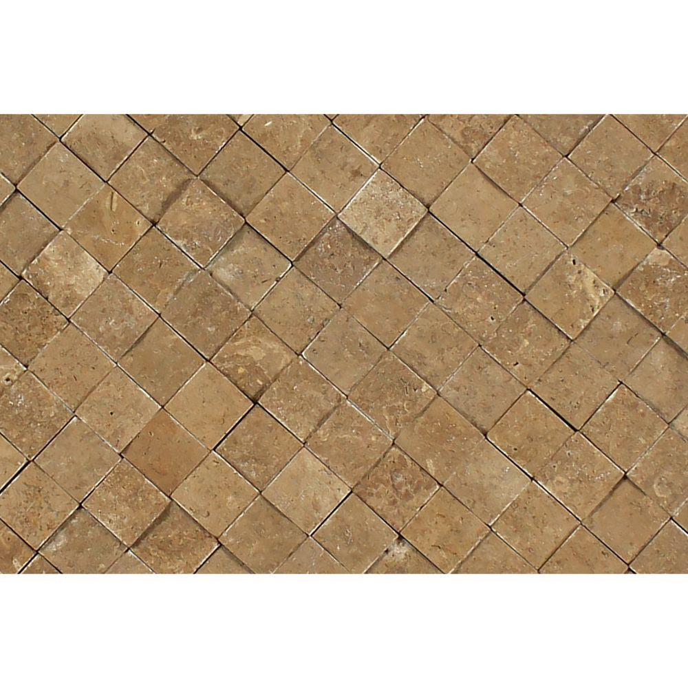 1 x 1 Split-faced Noce Travertine Mosaic Tile - Tilephile