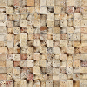 1 x 1 Split-faced Scabos Travertine 3-D Mosaic Tile - Tilephile