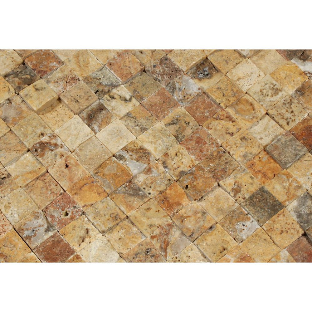 1 x 1 Split-faced Scabos Travertine Mosaic Tile - Tilephile