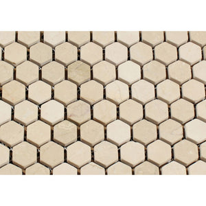 1 x 1 Tumbled Crema Marfil Marble Hexagon Mosaic Tile - Tilephile