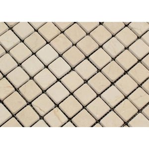 1 x 1 Tumbled Crema Marfil Marble Mosaic Tile - Tilephile