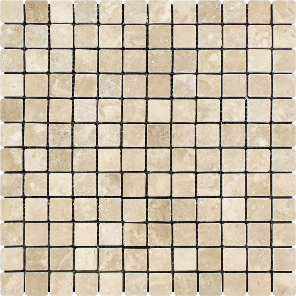 1 x 1 Tumbled Durango Travertine Mosaic Tile Sample - Tilephile