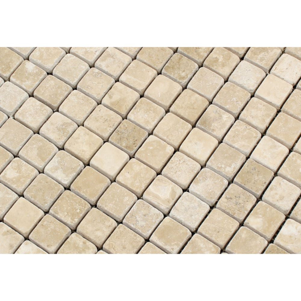 1 x 1 Tumbled Durango Travertine Mosaic Tile - Tilephile