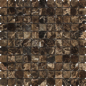 1 x 1 Tumbled Emperador Dark Marble Mosaic Tile - Tilephile