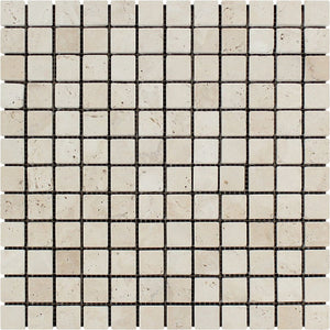 1 x 1 Tumbled Ivory Travertine Mosaic Tile - Tilephile
