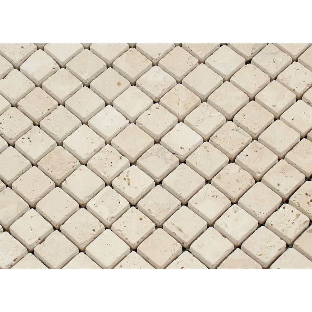 1 x 1 Tumbled Ivory Travertine Mosaic Tile - Tilephile