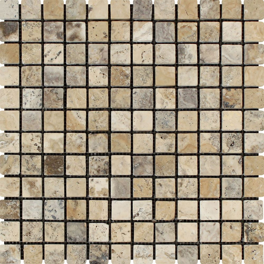 1 x 1 Tumbled Philadelphia Travertine Mosaic Tile - Tilephile