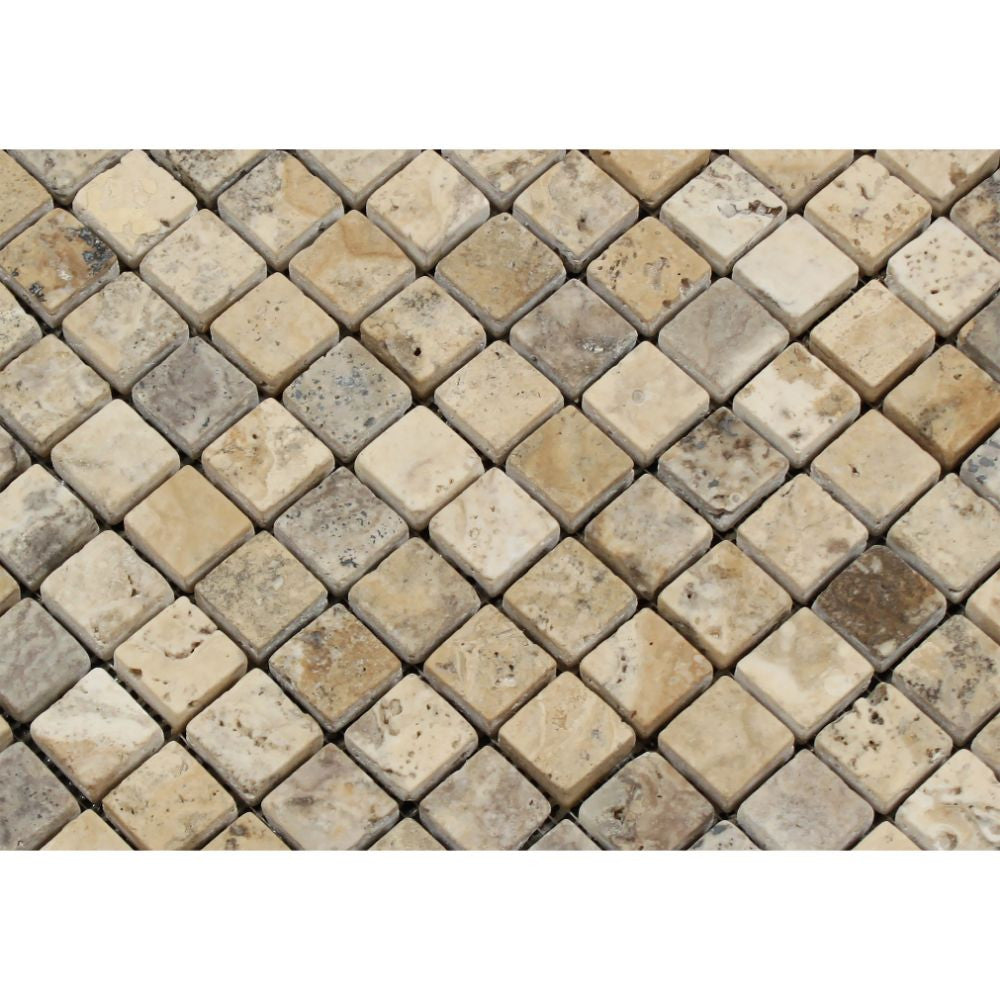 1 x 1 Tumbled Philadelphia Travertine Mosaic Tile - Tilephile