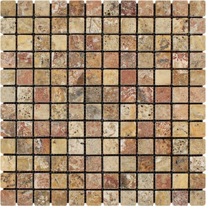 1 x 1 Tumbled Scabos Travertine Mosaic Tile - Tilephile