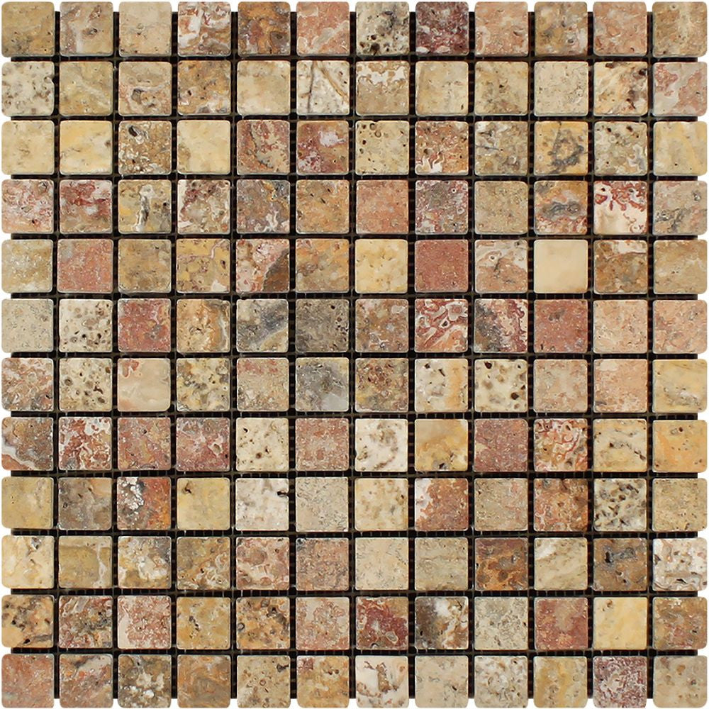 1 x 1 Tumbled Scabos Travertine Mosaic Tile Sample - Tilephile