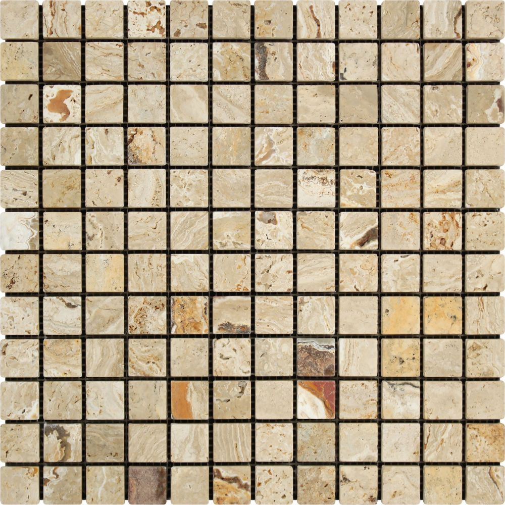 1 x 1 Tumbled Valencia Travertine Mosaic Tile - Tilephile