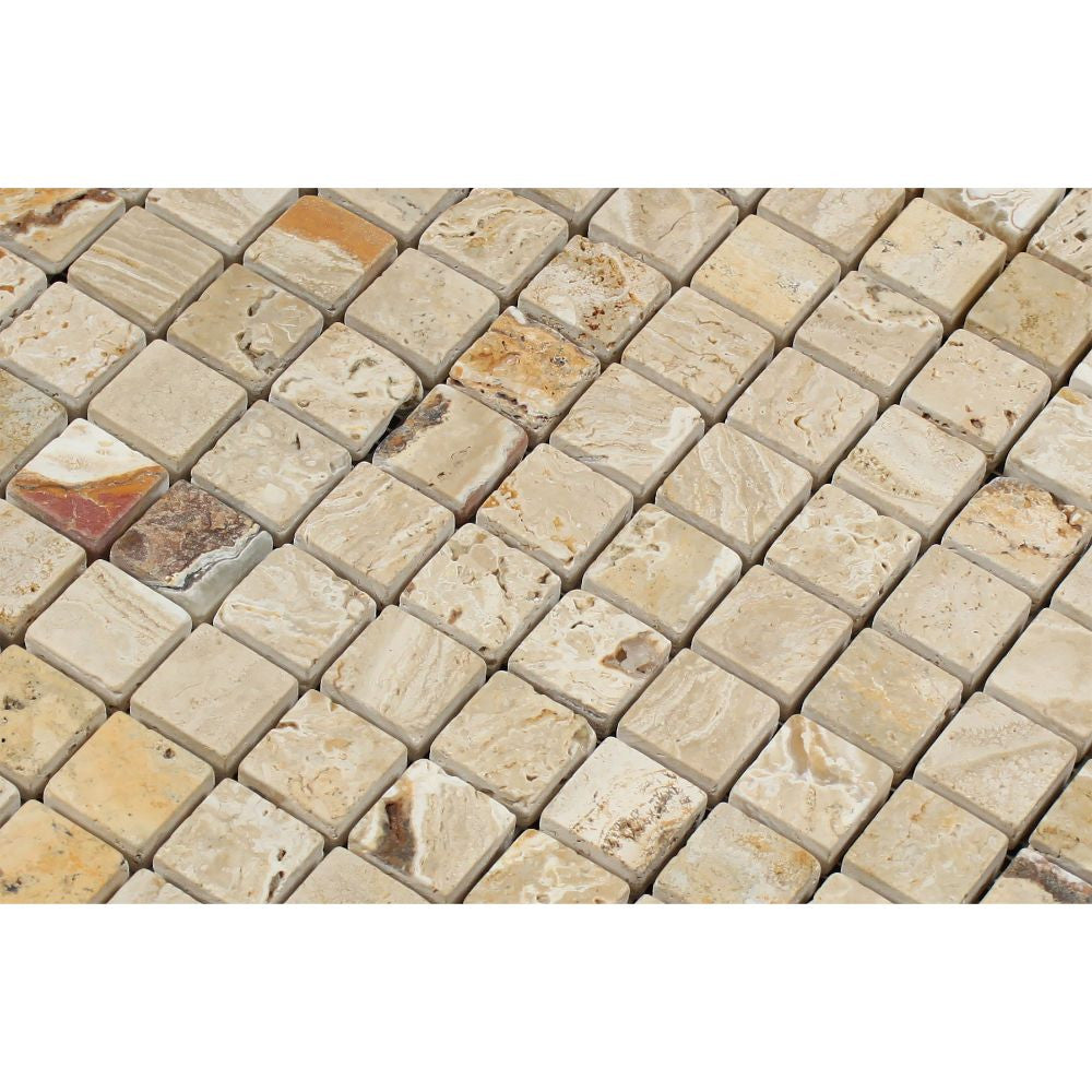 1 x 1 Tumbled Valencia Travertine Mosaic Tile - Tilephile
