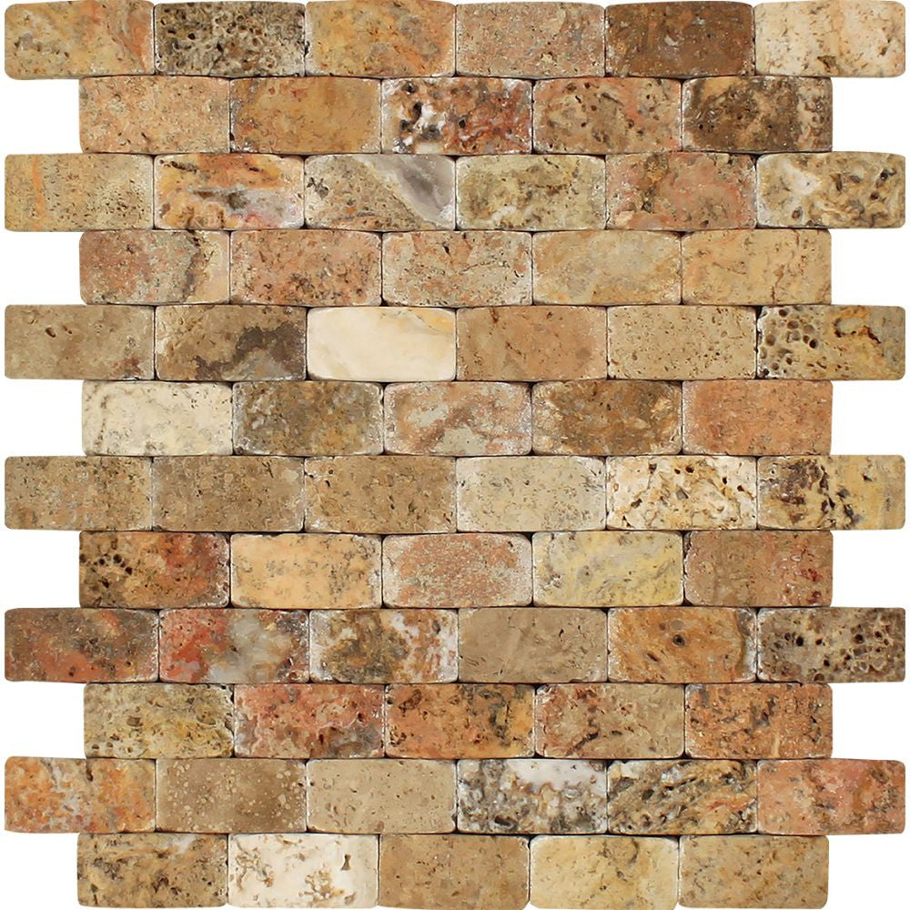 1 x 2 CNC-Arched Scabos Travertine Brick Mosaic Tile - Tilephile