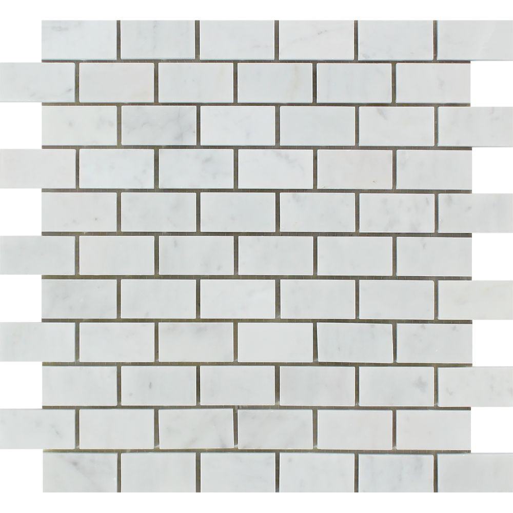 1 x 2 Honed Bianco Carrara Marble Brick Mosaic Tile Sample - Tilephile