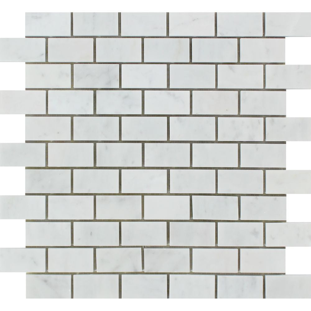1 x 2 Honed Bianco Carrara Marble Brick Mosaic Tile - Tilephile