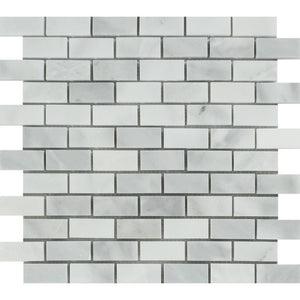 1 x 2 Honed Bianco Mare Marble Mosaic Tile - Tilephile