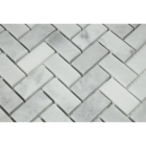 1 x 2 Honed Bianco Mare Marble Herringbone Mosaic Tile - Tilephile