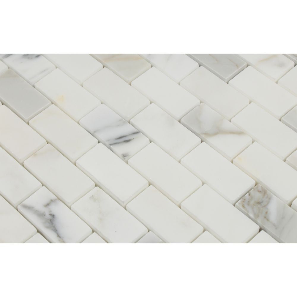 1 x 2 Honed Calacatta Gold Marble Brick Mosaic Tile - Tilephile