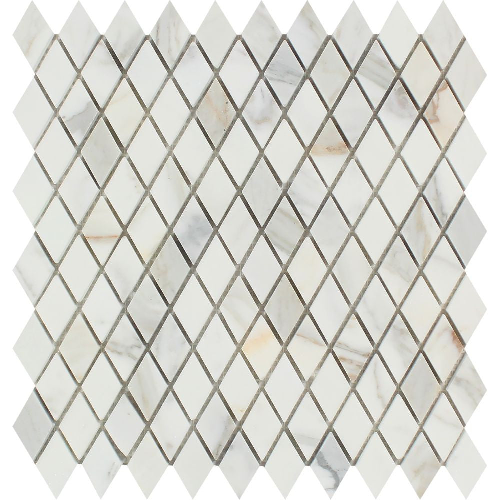 1 x 2 Honed Calacatta Gold Marble Diamond Mosaic Tile Sample - Tilephile