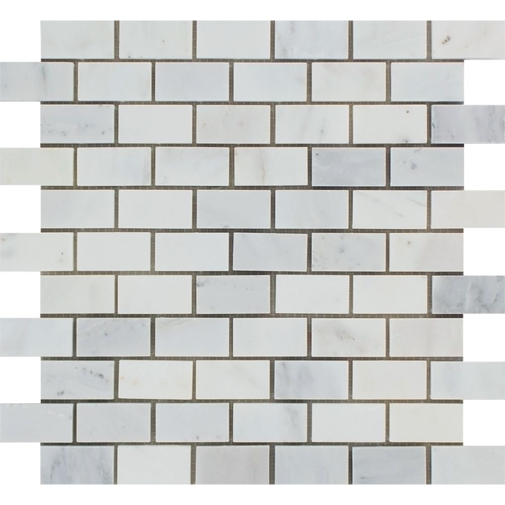1 x 2 Honed Oriental White Marble Brick Mosaic Tile - Tilephile