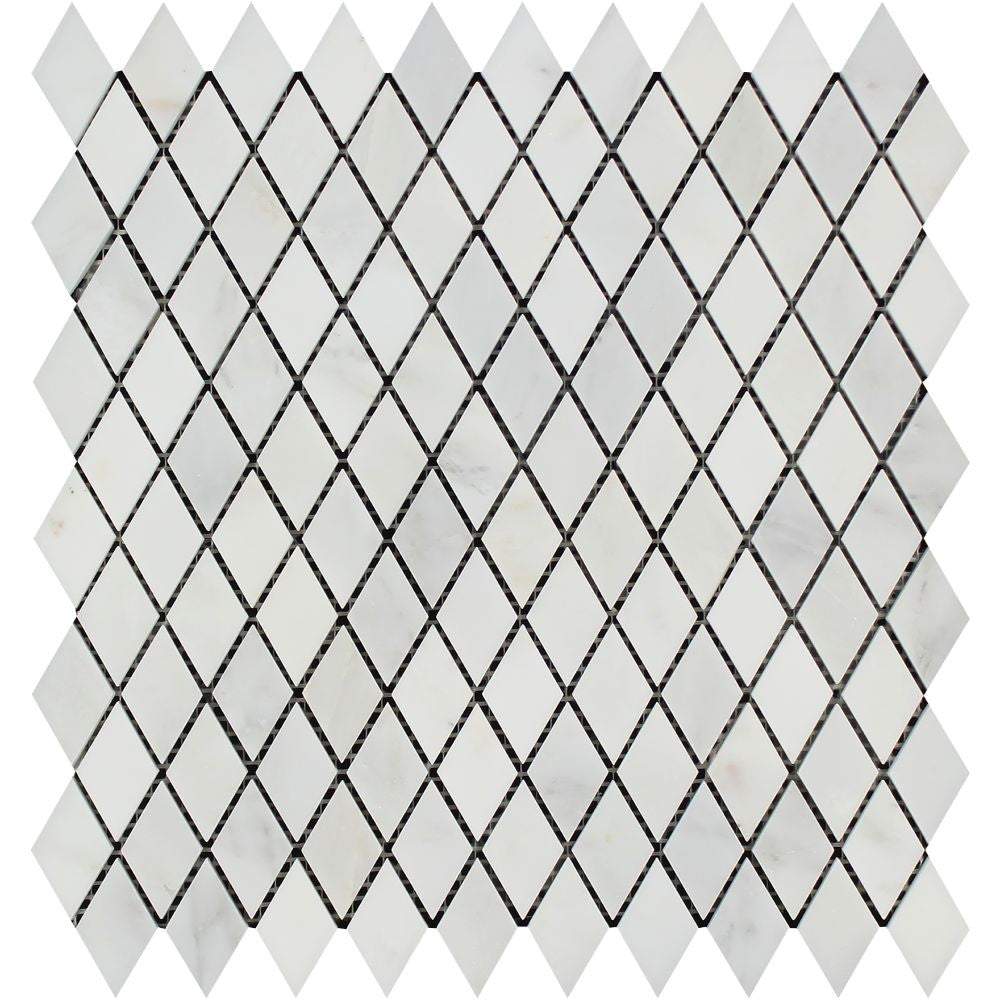 1 x 2 Honed Oriental White Marble Diamond Mosaic Tile - Tilephile