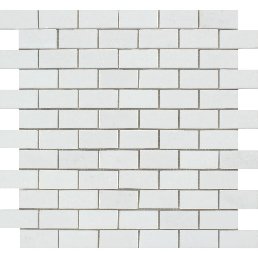 1 x 2 Honed Thassos White Marble Brick Mosaic Tile - Tilephile