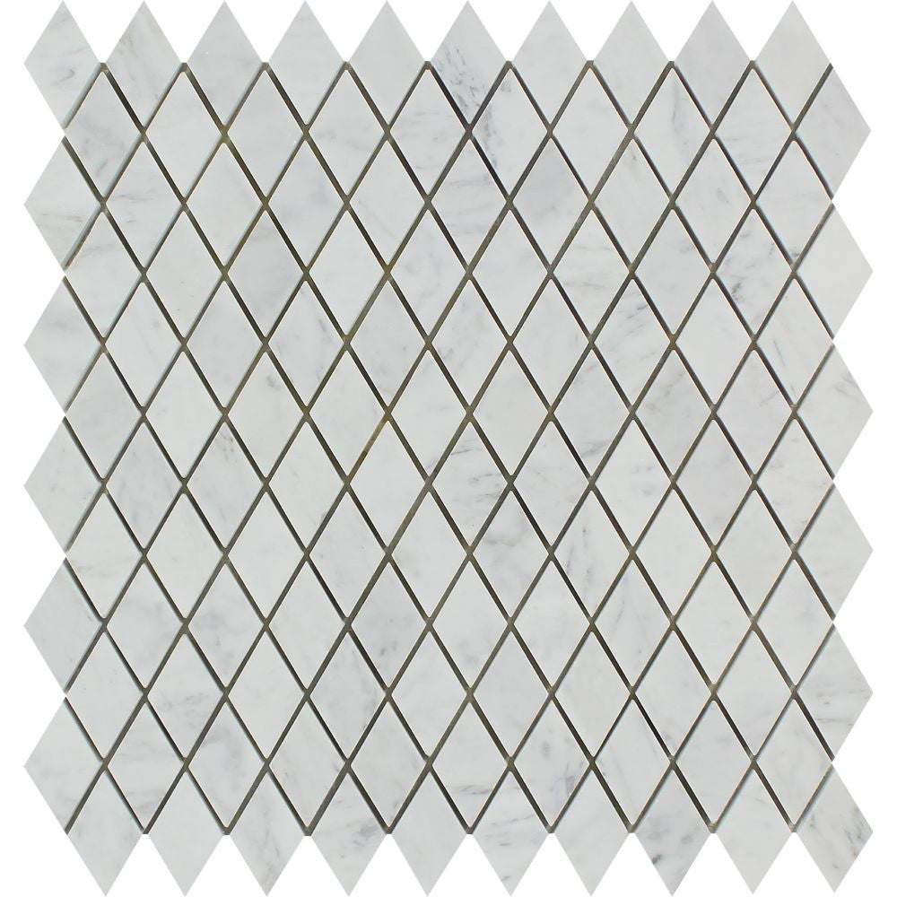 1 x 2 Polished Bianco Carrara Marble Diamond Mosaic Tile Sample - Tilephile