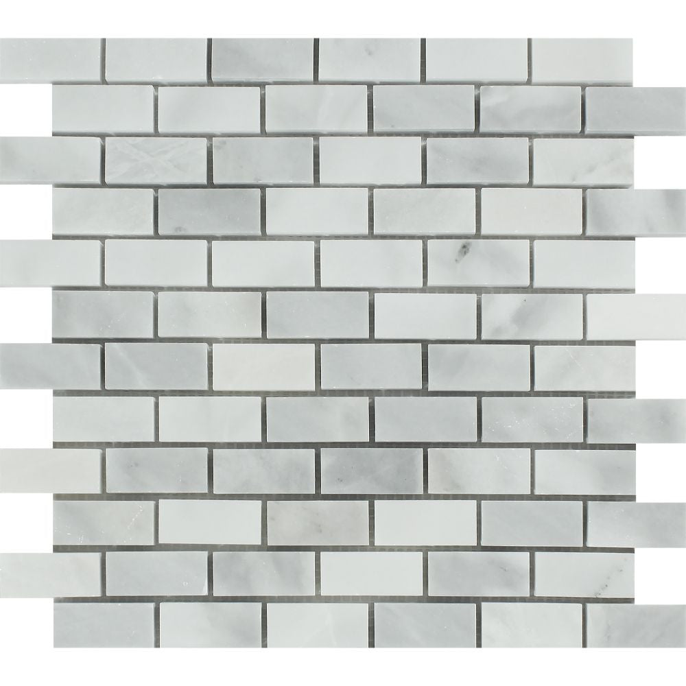1 x 2 Polished Bianco Mare Marble Brick Mosaic Tile Sample - Tilephile