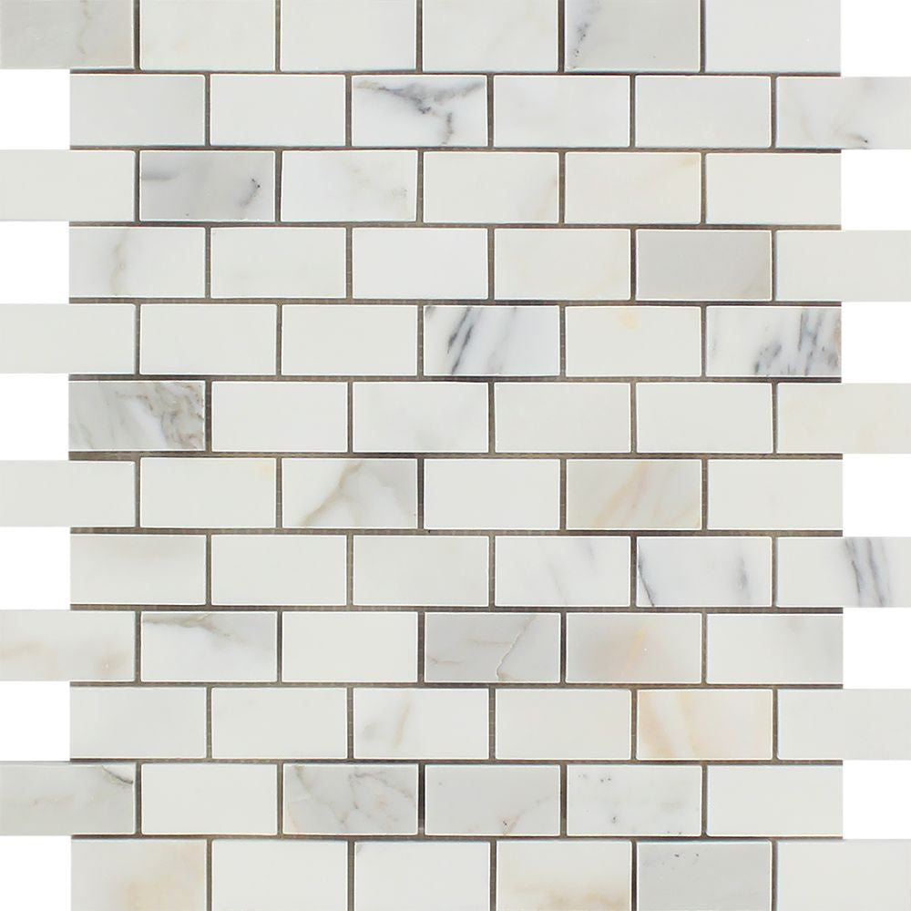 1 x 2 Polished Calacatta Gold Marble Brick Mosaic Tile - Tilephile
