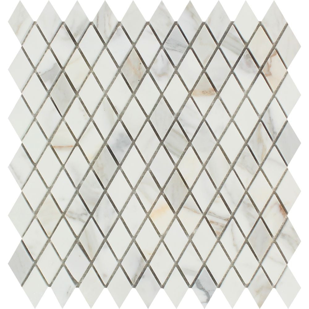 1 x 2 Polished Calacatta Gold Marble Diamond Mosaic Tile - Tilephile
