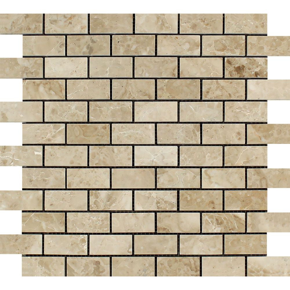 1 x 2 Polished Cappuccino Marble Brick Mosaic Tile Sample - Tilephile
