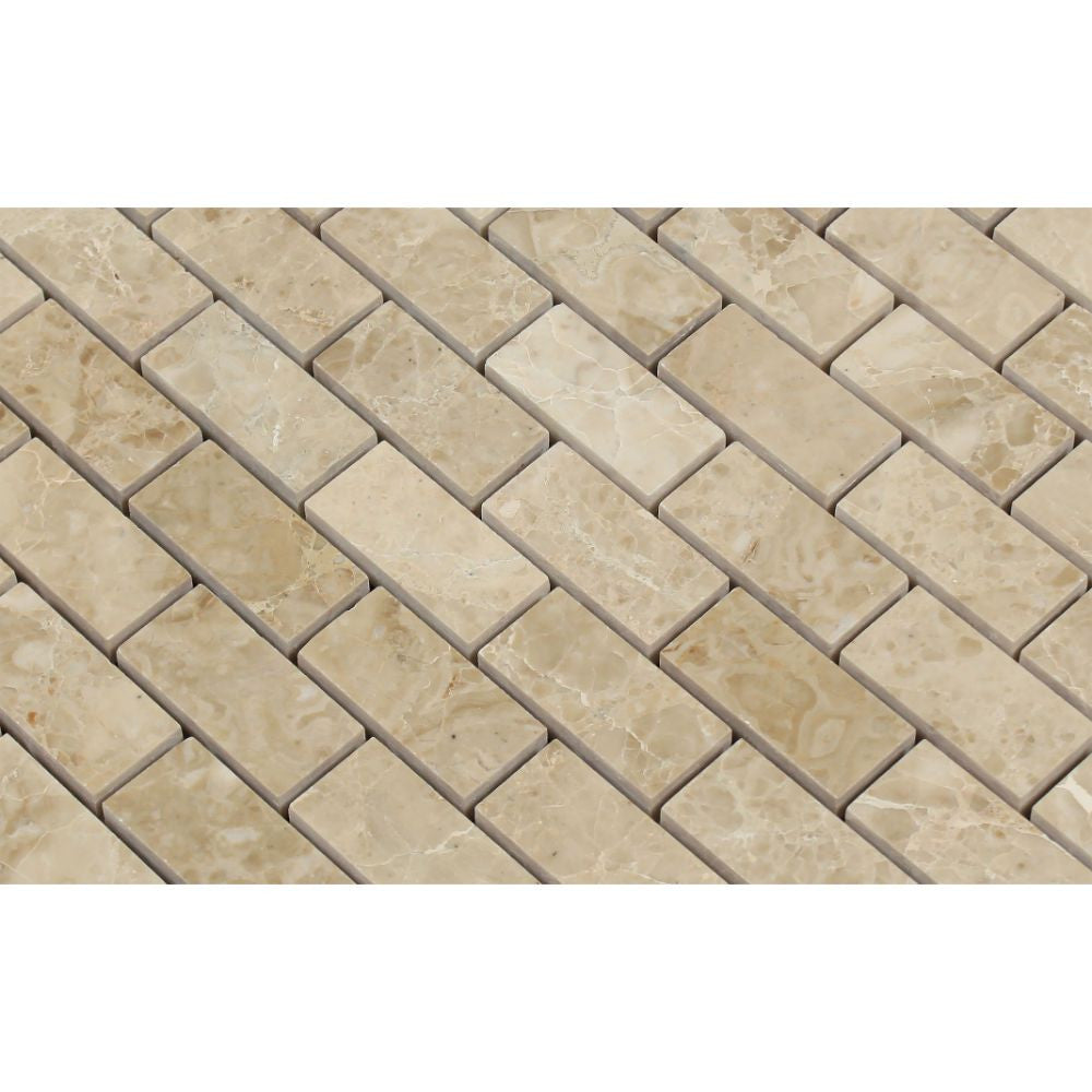 1 x 2 Polished Cappuccino Marble Brick Mosaic Tile - Tilephile