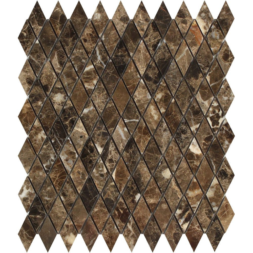 1 x 2 Polished Emperador Dark Marble Diamond Mosaic Tile Sample - Tilephile