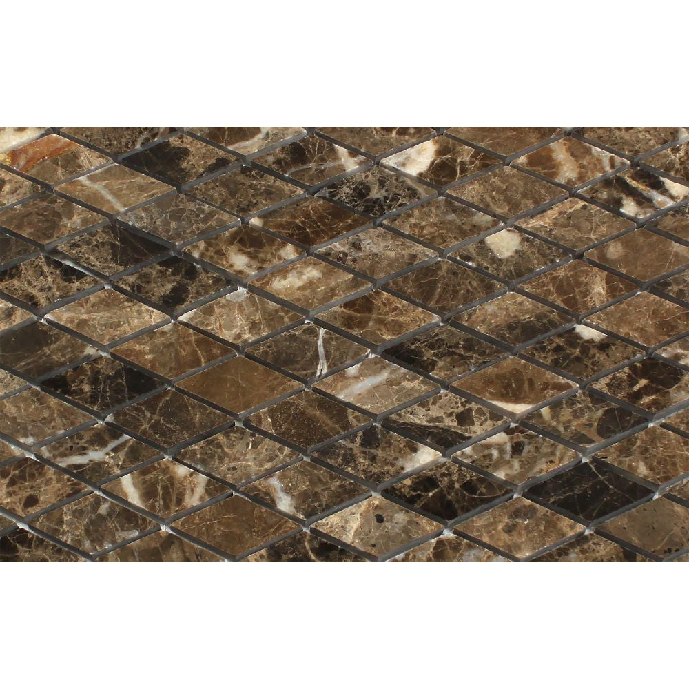 1 x 2 Polished Emperador Dark Marble Diamond Mosaic Tile - Tilephile