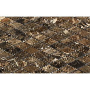1 x 2 Polished Emperador Dark Marble Diamond Mosaic Tile - Tilephile
