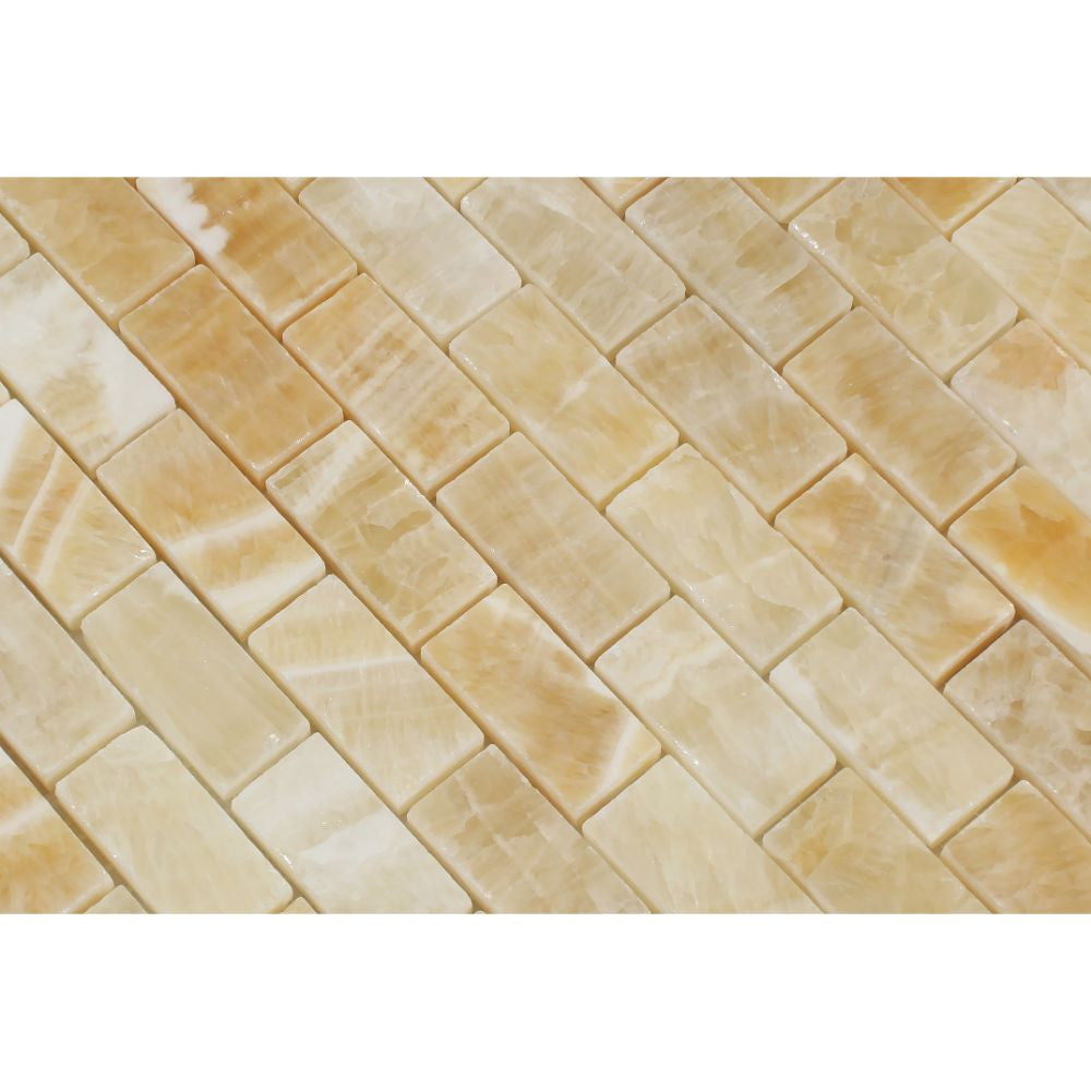 1 x 2 Polished Honey Onyx Brick Mosaic Tile - Tilephile