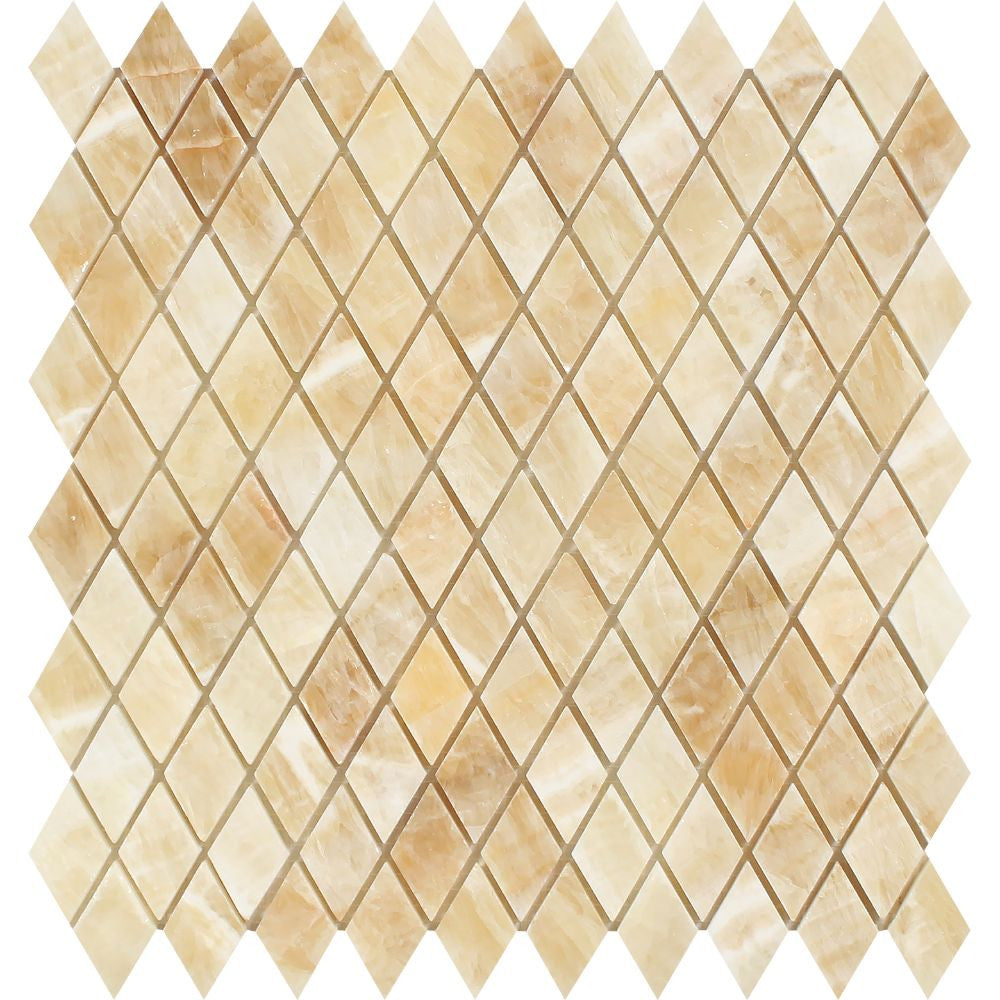1 x 2 Polished Honey Onyx Diamond Mosaic Tile Sample - Tilephile