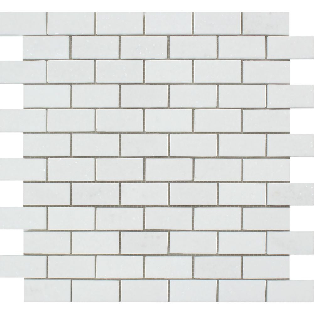 1 x 2 Polished Thassos White Marble Brick Mosaic Tile - Tilephile