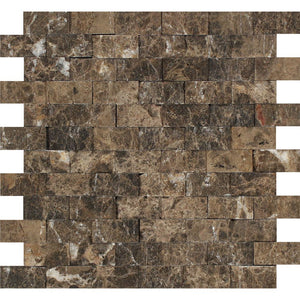 1 x 2 Split-faced Emperador Dark Marble Brick Mosaic Tile - Tilephile